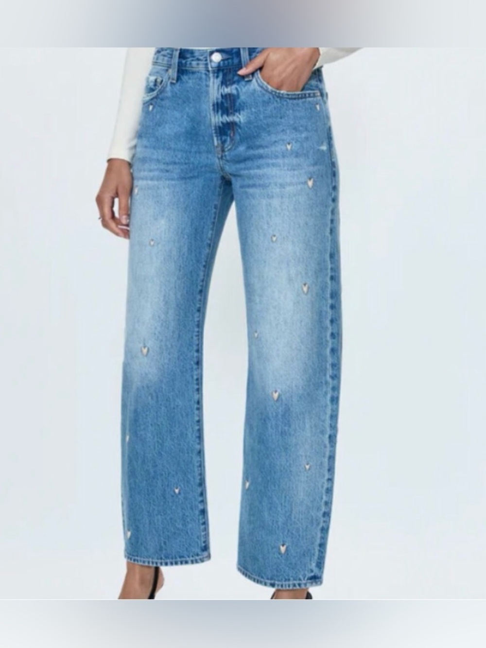 Pistola Lexi Mid Rise Bowed Straight Jeans Confetti Vintage Hearts Size 30 NWT - Picture 2 of 14